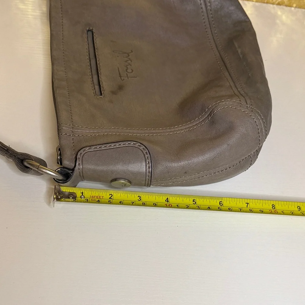 Fossil Hanover Leather Shoulder Bag in a gray color